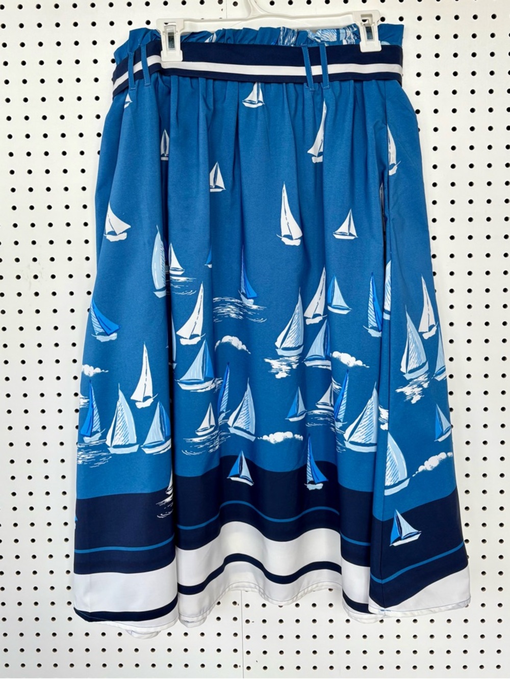 NWT Her Destiny Nautical Sailboat Print Midi Skirt in Blue XL - Picture 4 of 8